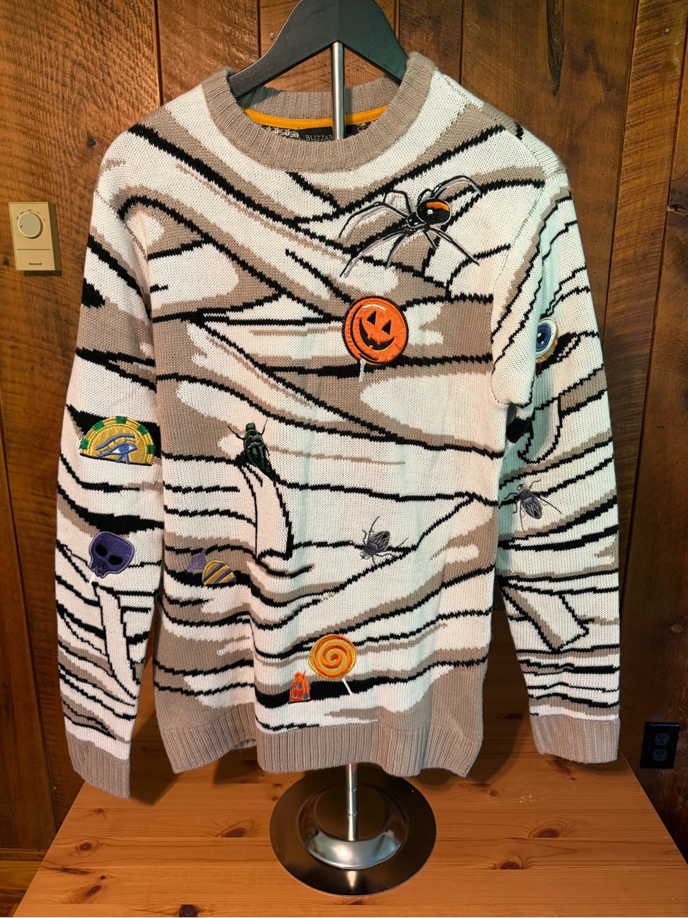 Halloween Mummy Sweater Embroidered Patches Spiders Whimsigoth Goblincore M